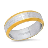 Mens two tone black ip and 18k gold plated stainless steel Lords prayer ring