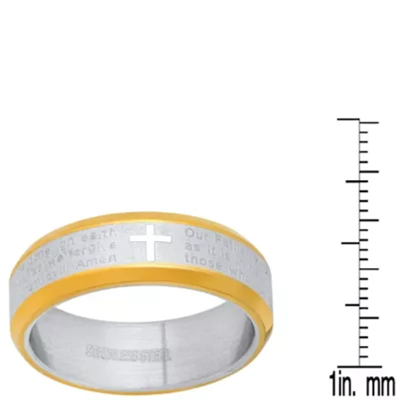 Mens two tone black ip and 18k gold plated stainless steel Lords prayer ring