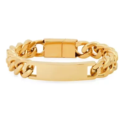 Men's 18k gold plated stainless steel cuban link chain id bracelet