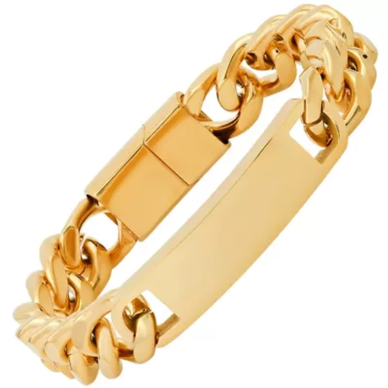 Men's stainless steel cuban link chain id bracelet