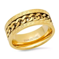 Men's stainless steel cuban chain inlay and greek key accents band ring