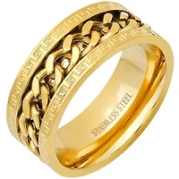 Men's stainless steel cuban chain inlay and greek key accents band ring