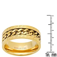 Men's stainless steel cuban chain inlay and greek key accents band ring