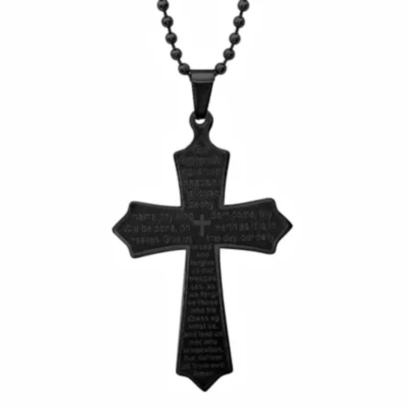Men's Reversible 18k gold plated stainless steel 'our father' cross pendant