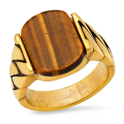 Men's stainless steel and simulated onyx chain link ring