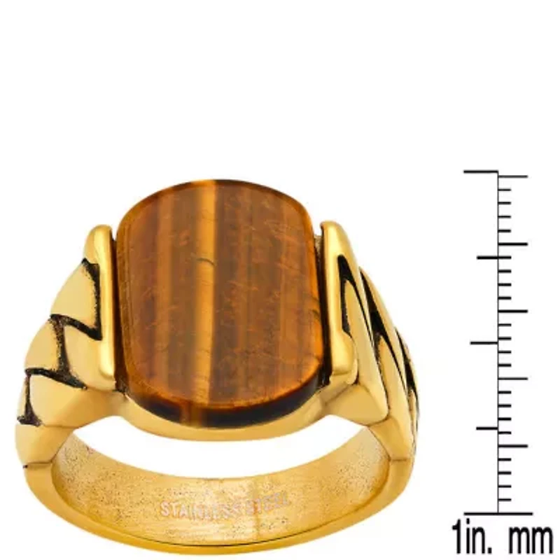 Men's stainless steel and simulated onyx chain link ring