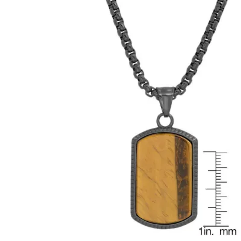 Men's 18k gold plated stainless steel and tiger eye dog tag pendant