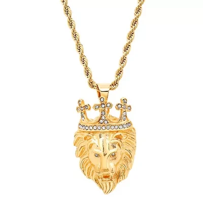 Men's stainless steel simulated diamond king lion pendant