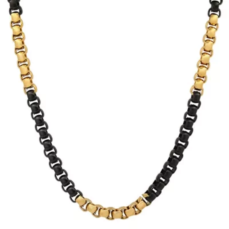 Men's two tone black ip and 18k gold plated stainless steel box chain necklace