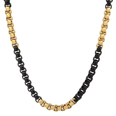 Men's two tone black ip and 18k gold plated stainless steel box chain necklace