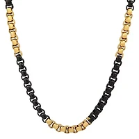 Men's two tone black ip and 18k gold plated stainless steel box chain necklace