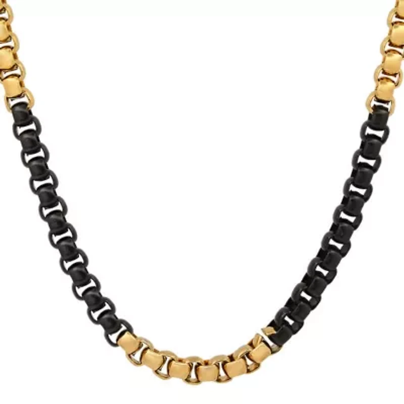 Men's two tone black ip and 18k gold plated stainless steel box chain necklace