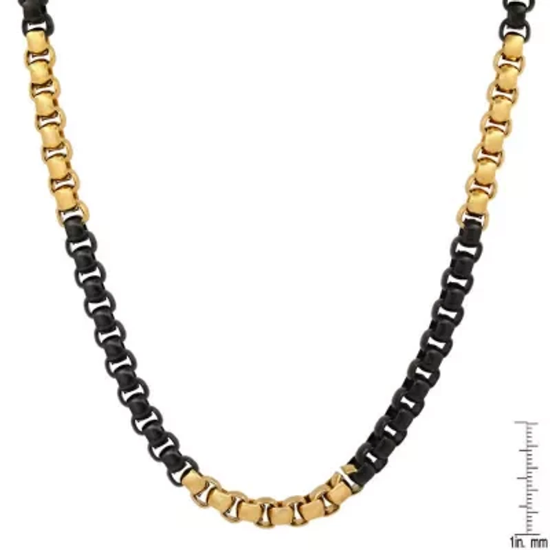 Men's two tone black ip and 18k gold plated stainless steel box chain necklace