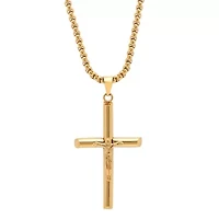 Men's 18k gold plated stainless steel crucifix tube pendant