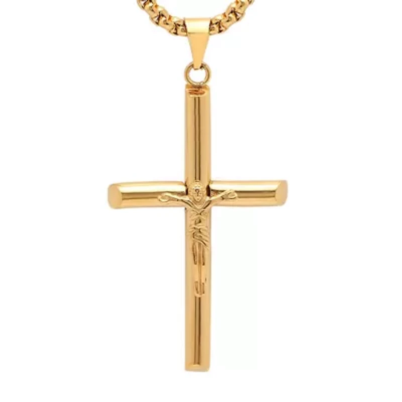 Men's 18k gold plated stainless steel crucifix tube pendant
