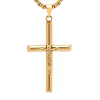 Men's 18k gold plated stainless steel crucifix tube pendant