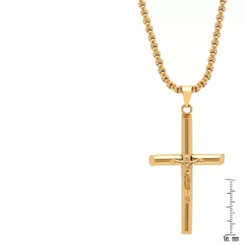Men's 18k gold plated stainless steel crucifix tube pendant