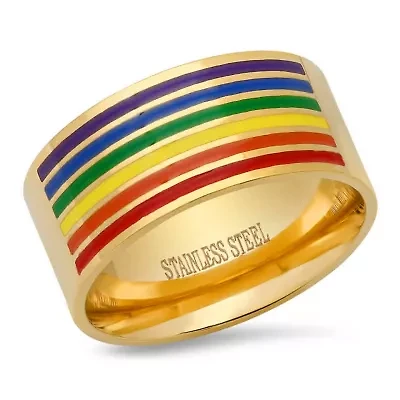Stainless steel rainbow enamel band ring