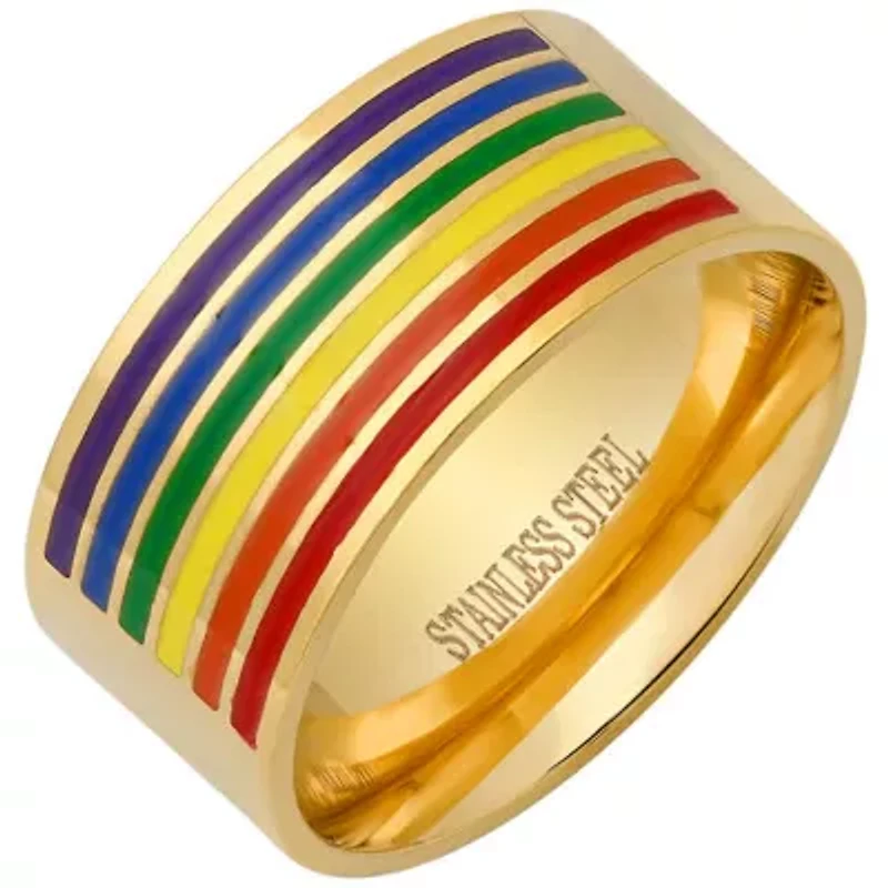 Stainless steel rainbow enamel band ring
