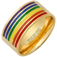 Stainless steel rainbow enamel band ring