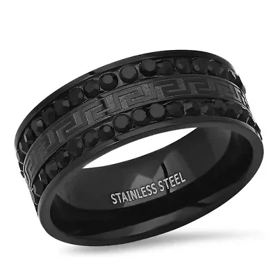 Men's black ip stainless steel and simulated diamonds band ring
