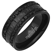 Men's black ip stainless steel and simulated diamonds band ring