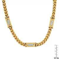 Men's stainless steel wheat chain and simulated diamonds link necklace