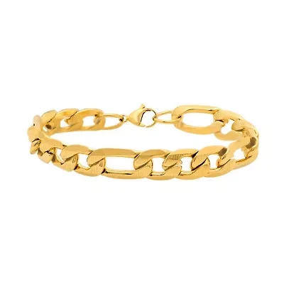 Men's 18k gold plated stainless steel accented thick figaro chain link bracelet