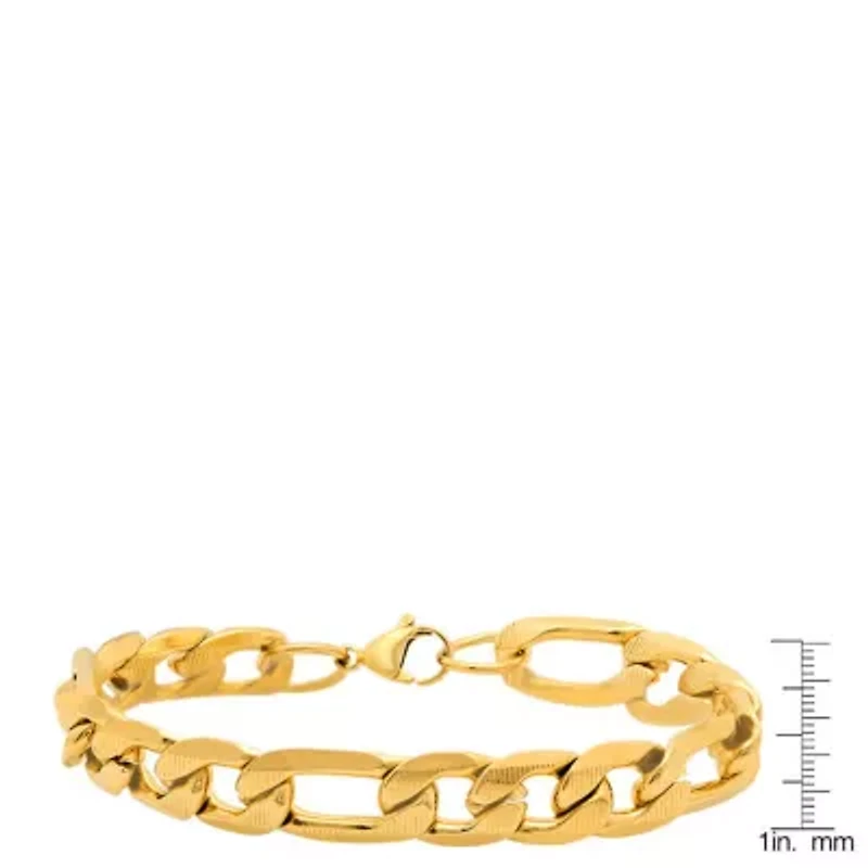 Men's 18k gold plated stainless steel accented thick figaro chain link bracelet