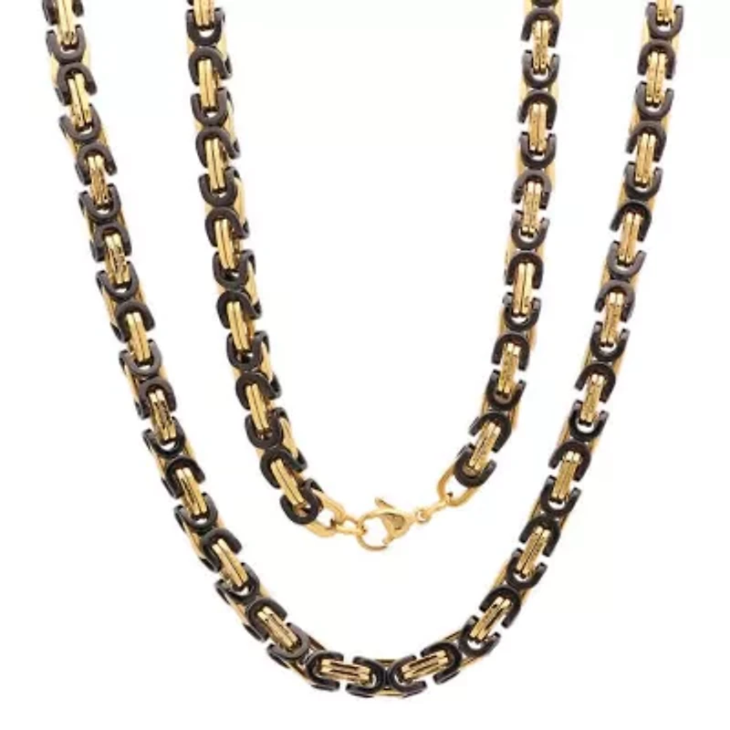 Men's two tone blue and black ip stainless steel byzanite necklace