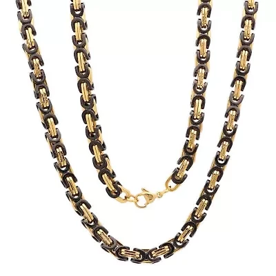 Men's two tone blue and black ip stainless steel byzanite necklace
