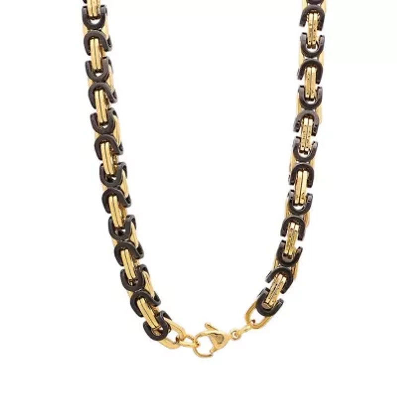 Men's two tone blue and black ip stainless steel byzanite necklace