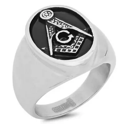 Men's Stainless Steel and Black IP Masonic Ring