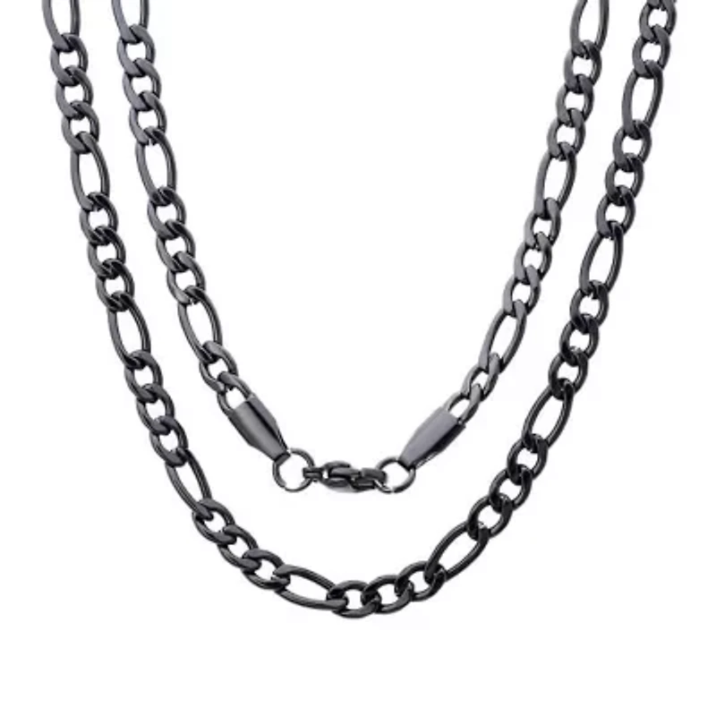 Men's black ip figaro stainless steel chain necklace