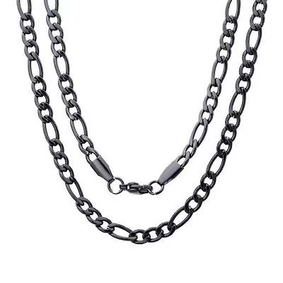 Men's black ip figaro stainless steel chain necklace