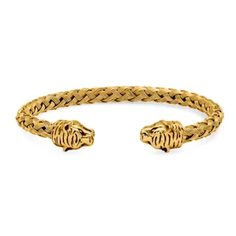 Men's 18k gold plated stainless steel braided wire tiger head bracelet