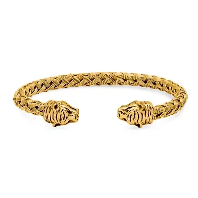 Men's 18k gold plated stainless steel braided wire tiger head bracelet
