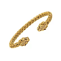 Men's 18k gold plated stainless steel braided wire tiger head bracelet