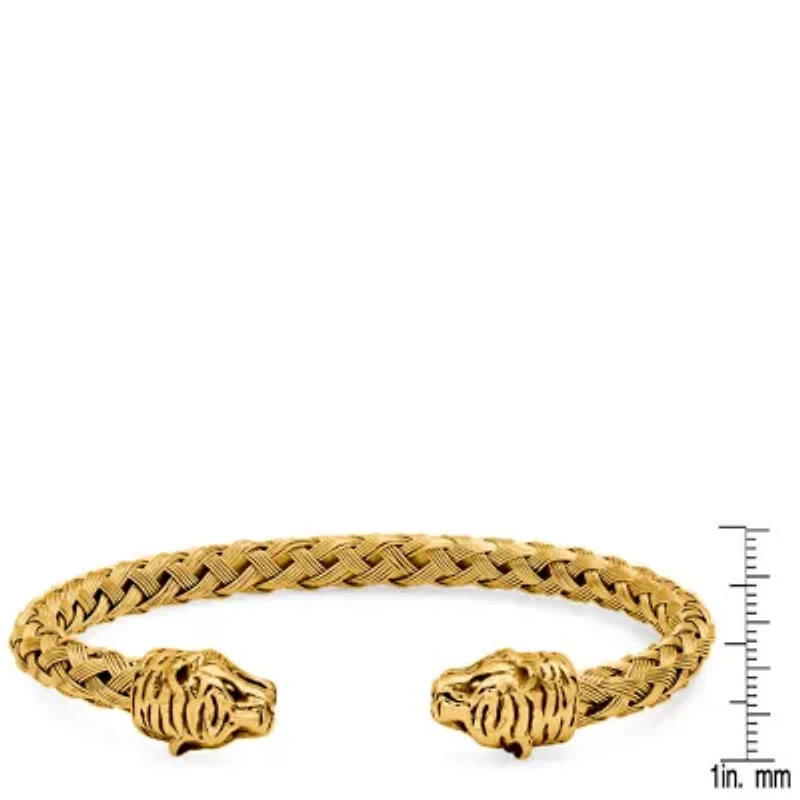 Men's 18k gold plated stainless steel braided wire tiger head bracelet
