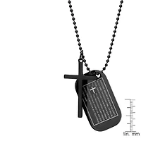 Men's stainless steel cross and Our Father prayer dog tag pendants on ball chain