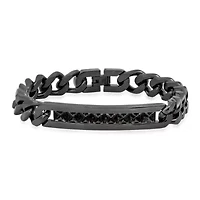 Men's black ip stainless steel thick cuban link chain and simulated diamonds id bracelet