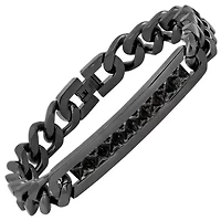 Men's black ip stainless steel thick cuban link chain and simulated diamonds id bracelet