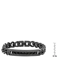 Men's black ip stainless steel thick cuban link chain and simulated diamonds id bracelet