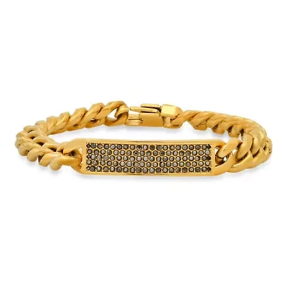 Men's stainless steel and simulated gray diamonds cuban link id bracelet