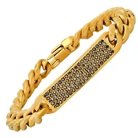 Men's stainless steel and simulated gray diamonds cuban link id bracelet
