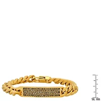 Men's stainless steel and simulated gray diamonds cuban link id bracelet