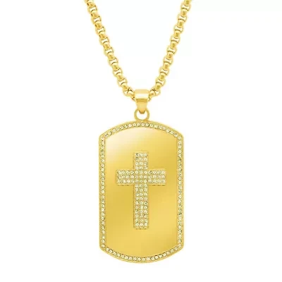 Men's stainless steel simulated diamond cross dog tag pendant