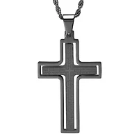 Men's two tone stainless steel and 18k gold plated our father prayer cross pendant