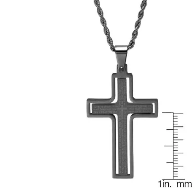 Men's two tone stainless steel and 18k gold plated our father prayer cross pendant