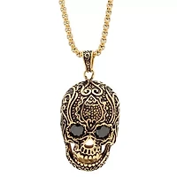 Men's stainless steel skull pendant with black cz